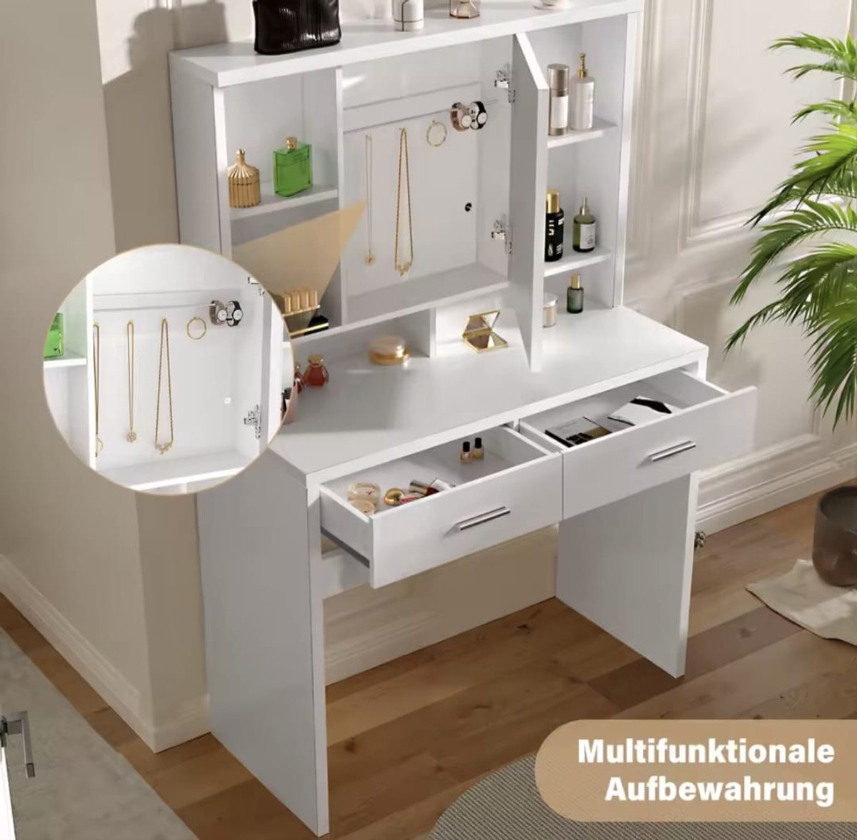 Kaptafel Met LED Spiegel - 2 Laden - Touch Screen - Instelbare LED Verlichting - Make-up Tafel - Modern Design
