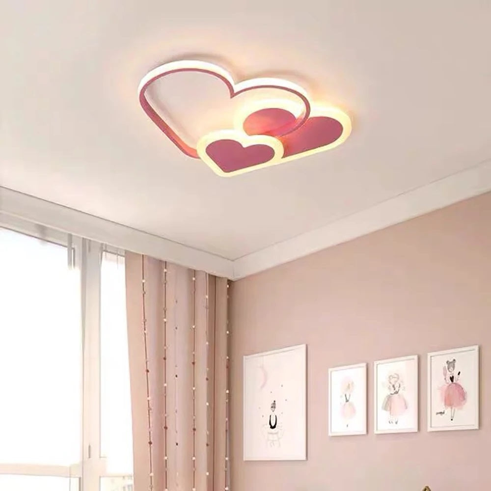 LuxiLamps - Hartvormige Plafondlamp - Roze - Dimbaar Met Afstandsbediening - Kinderkamer - 52 cm - Moderne Lamp - Slaapkamer Lamp - Plafonniere