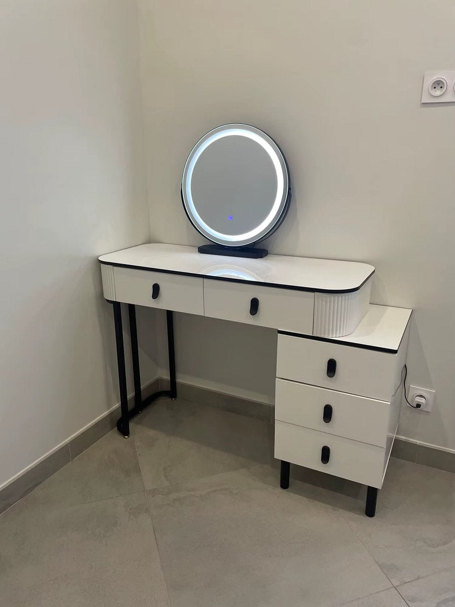 Kaptafel Met LED Spiegel - 5 Laden - USB - Touch Screen - Instelbare LED Verlichting - Make-up Tafel - Mobiele Spiegelijdelheid - Modern Design