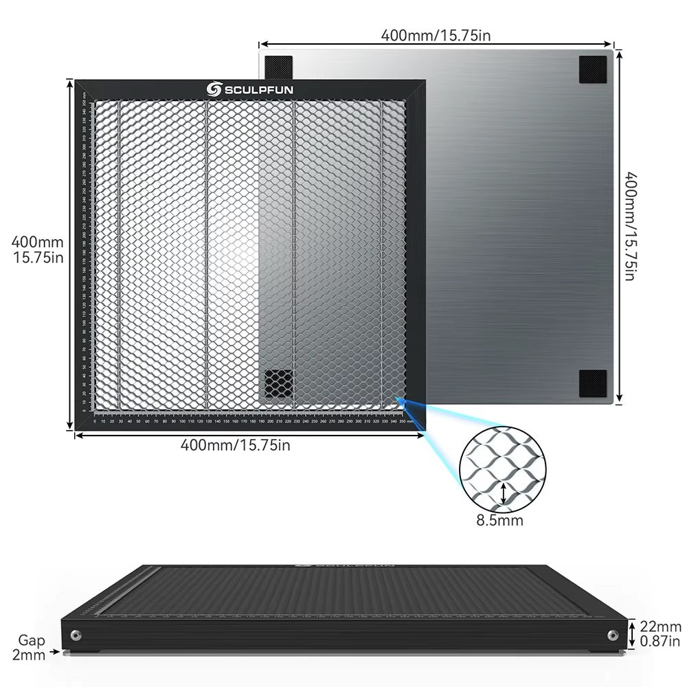Honeycomb Bed - Sculpfun Laser Engraving And Cutting Table - For Compatible CO2 Or Diode Laser Engravers - 400x400x22 mm