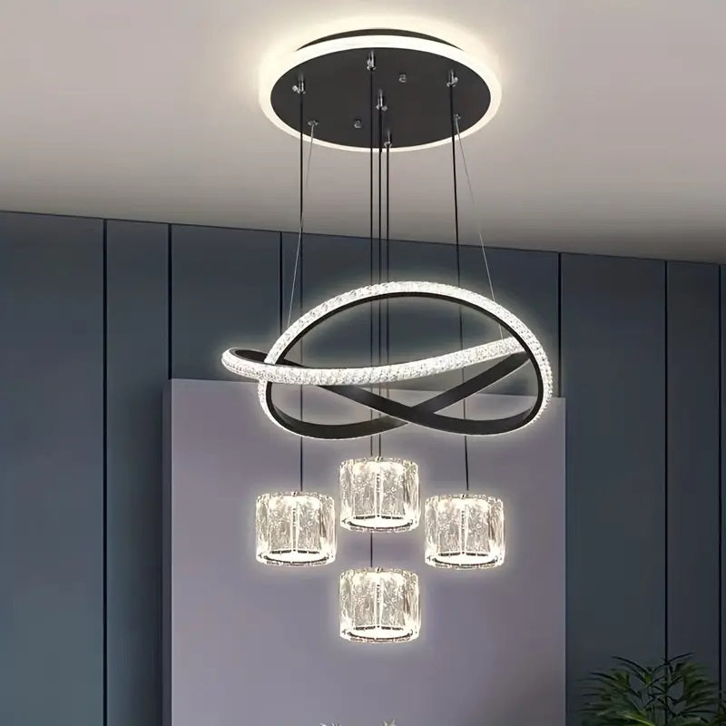 LuxiLamps - Curly Pendant Lamp - 4 Balls Pendant Lamp - Living Room Lamp - Black - 3 Modes Light Color - Modern Lamp - 42 cm - Chandelier