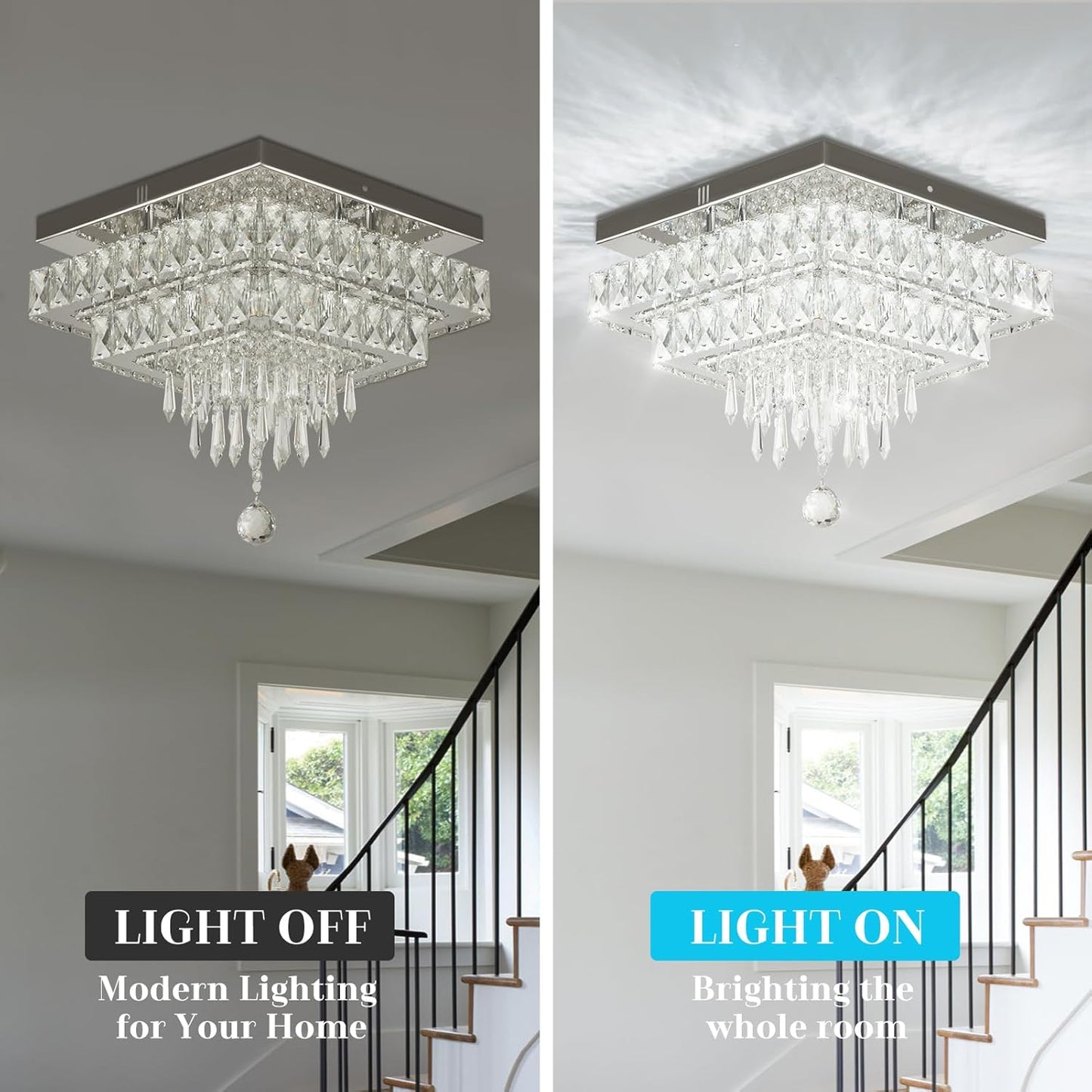 LuxiLamps - Kristallen Kroonluchter - LED Plafondlamp - Chroom Kroonluchter - 2 Lagen - Dimbaar Met Afstandsbediening & APP - Verlichting - Keuken - Slaapkamer - Woonkamer - Plafondverlichting