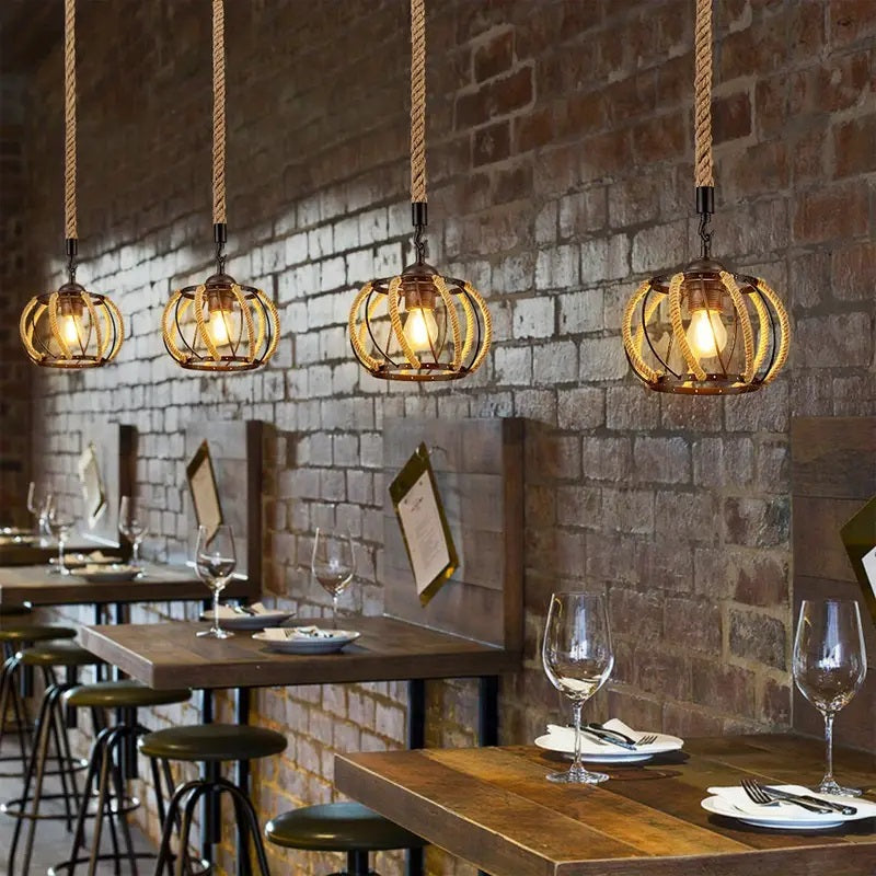 Hanglamp - Vintage Touwlamp - Voor Woonkamer of Eetkamer - Kroonluchter - Verstelbaar - Moderne hanglamp