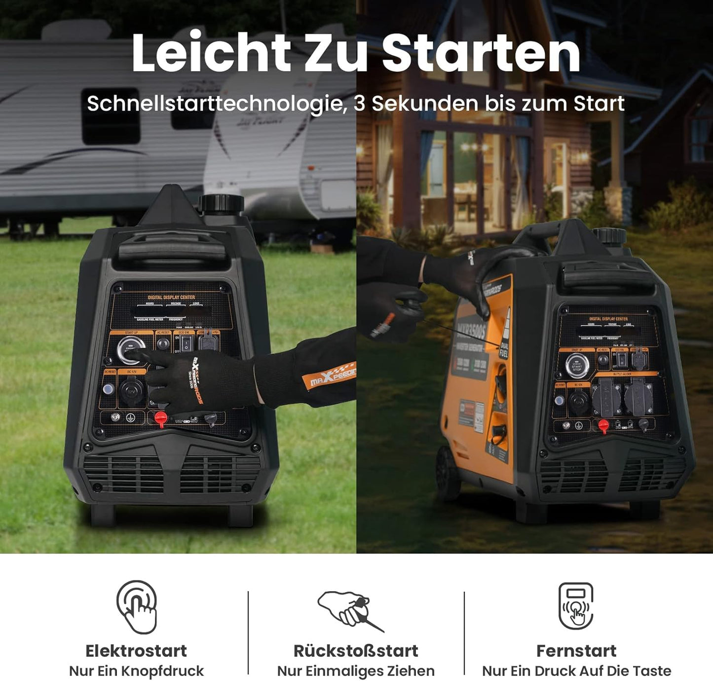 Draagbare Dual-Fuel Omvormergenerator – 3200 Benzine & LPG – 4 Takt - Camping - Stille Generator met USB en AC-uitgangen voor Kamperen - Noodgevallen - Outdoor Gebruik
