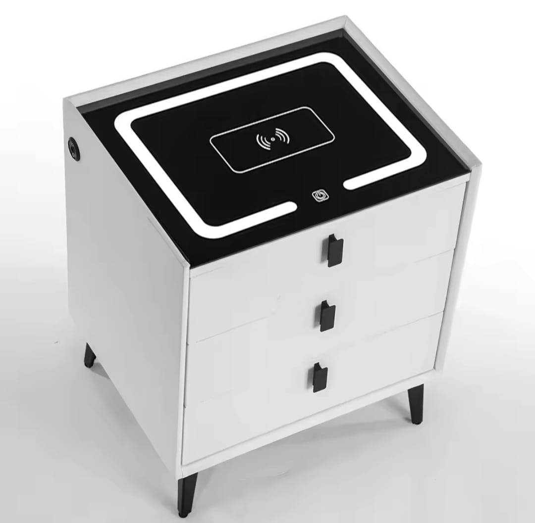Nachtkast Met LED - 3 USB Poorten - Draadloos Opladen - Wit - 3 Laden - 59x50x45cm - Slim Nachtkastje - Slaapkamer - 3 Kleuren LED