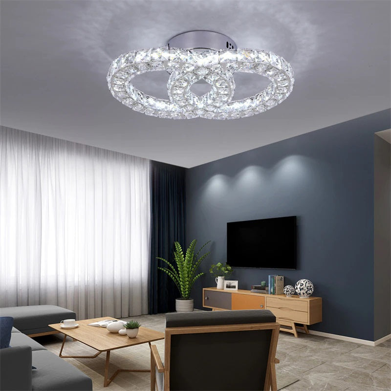Kristallen Gangpad Lamp - 2 Ring Crystal Led Lamp - Moderne lamp - 40 cm -LED Plafondlamp - Plafonniere