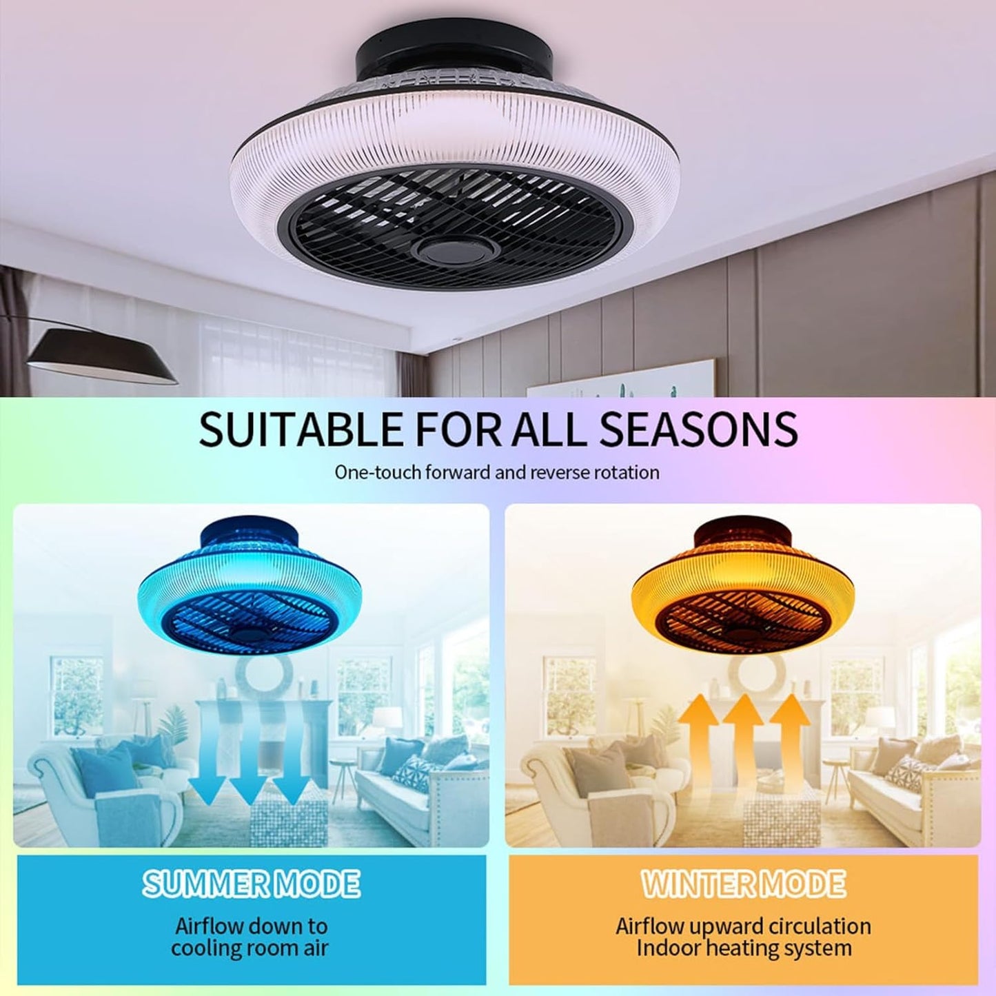LuxiLamps - RGB Smart Plafond Ventilator - Met Speaker - Dimbaar Met Afstandsbediening En App - Muziek Plafondventilator - 46 cm - Woonkamerlamp - Moderne lamp