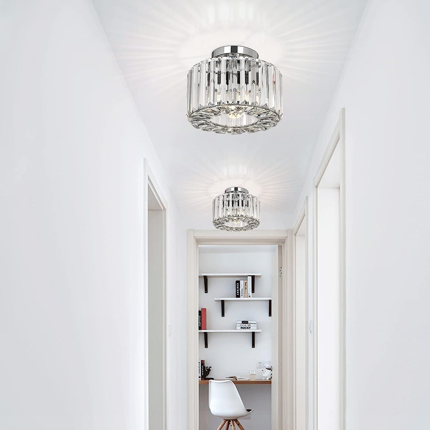 Plafondlamp - Verlichting - Gangpad - Lamp - Kristal Look - Plafonnière - 22 cm - Rond - Chroom - E27