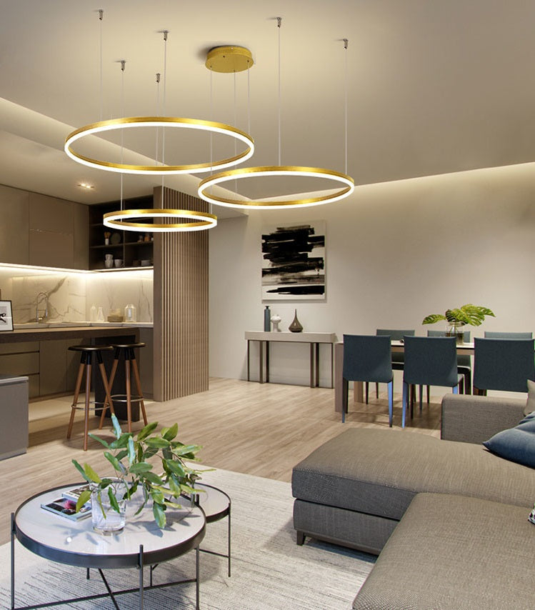 3 Ringen - Hanglamp - Kroonluchter - Goud - Dimbaar Met Afstandsbediening