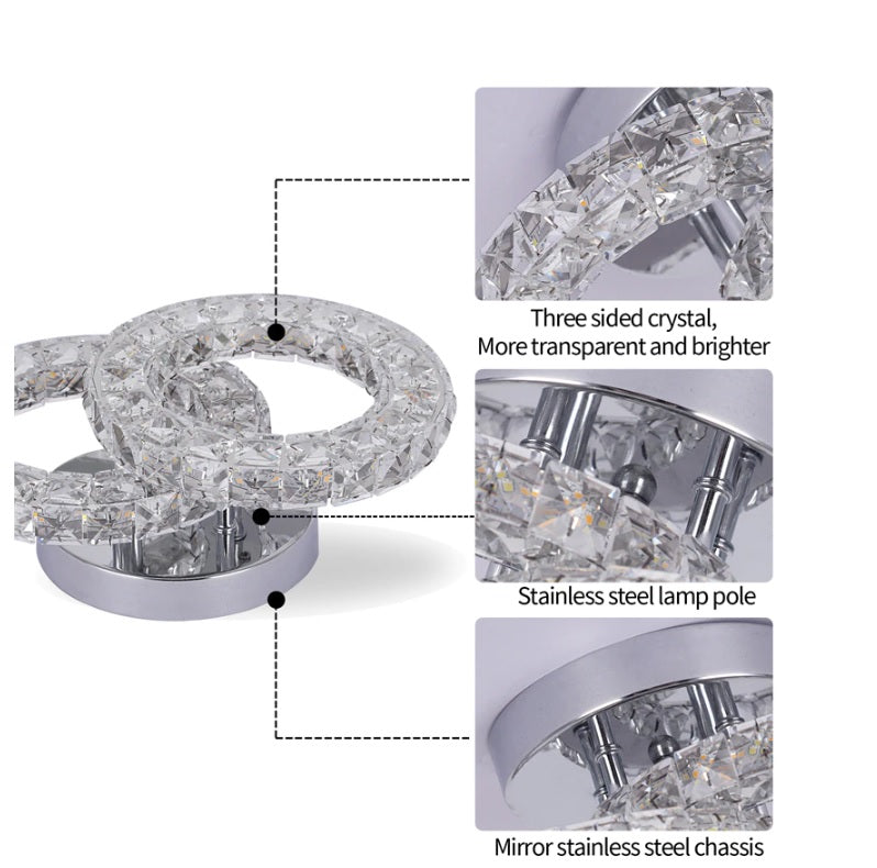 Kristallen Gangpad Lamp - 2 Ring Crystal Led Lamp - Moderne lamp -LED Plafondlamp - Plafonniere