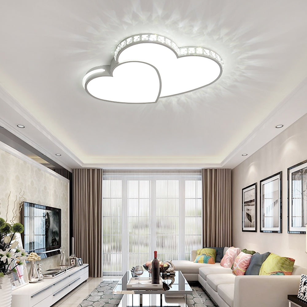 LuxiLamps - Kristallen Harten Plafondlamp - Wit - Koud Wit - Woonkamerlamp - Moderne lamp - Plafonnière