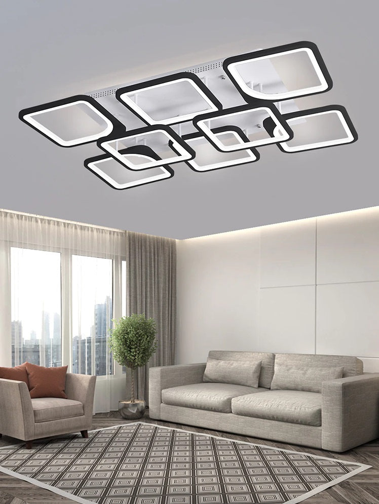 LuxiLamps - 8 Kop Plafondlamp - Smart lamp - Zwart - 90cm - Afstandsbediening en APP - Woonkamerlamp - Plafonniere