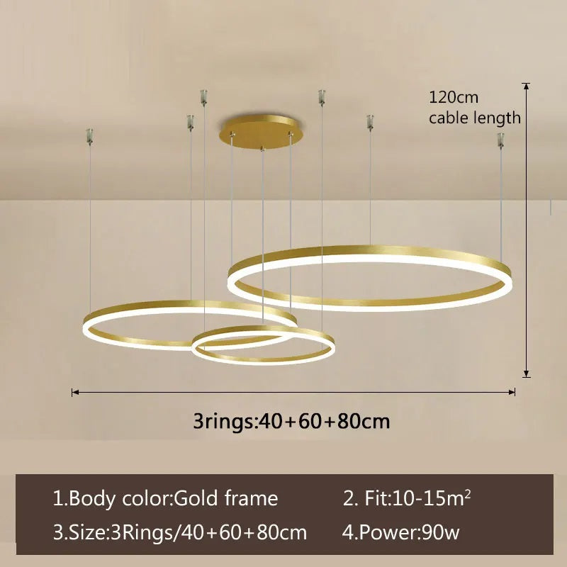3 Ringen - Hanglamp - Kroonluchter - Goud - Dimbaar Met Afstandsbediening
