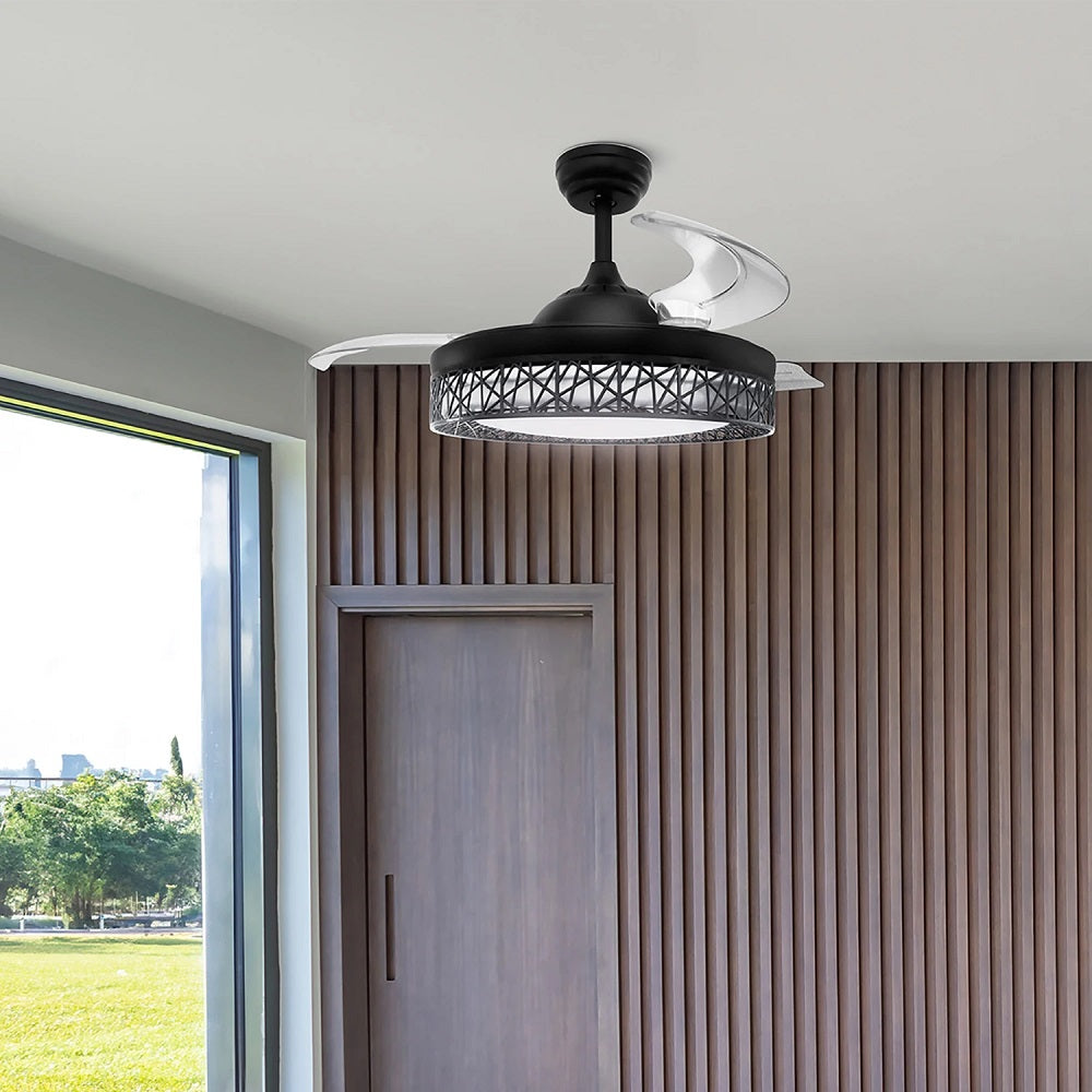Moderne Ventilator Hanglamp - 3 Standen - Dimbaar Met Afstandsbediening - Zwart - 42 Inch - Plafondventilator - Inklapbare Ventilator Lamp