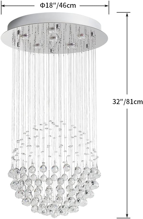 Crystal Chandelier - Modern Chic Pendant Light - Adjustable Chain - Width 45 cm - 6 GU10 Bulbs - For Living And Dining Rooms