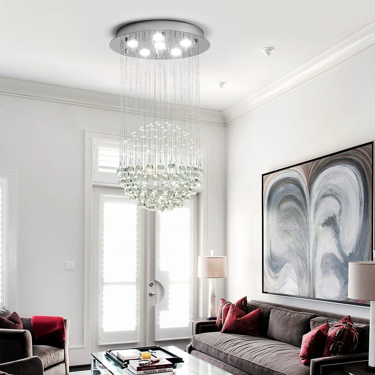 Crystal Chandelier - Modern Chic Pendant Light - Adjustable Chain - Width 45 cm - 6 GU10 Bulbs - For Living And Dining Rooms