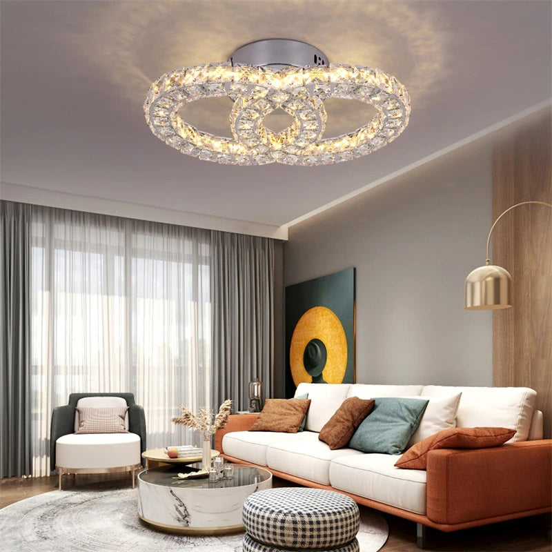 Kristallen Gangpad Lamp - 2 Ring Crystal Led Lamp - Moderne lamp - 40 cm -LED Plafondlamp - Plafonniere