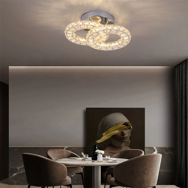 Kristallen Gangpad Lamp - 2 Ring Crystal Led Lamp - Moderne lamp -LED Plafondlamp - Plafonniere