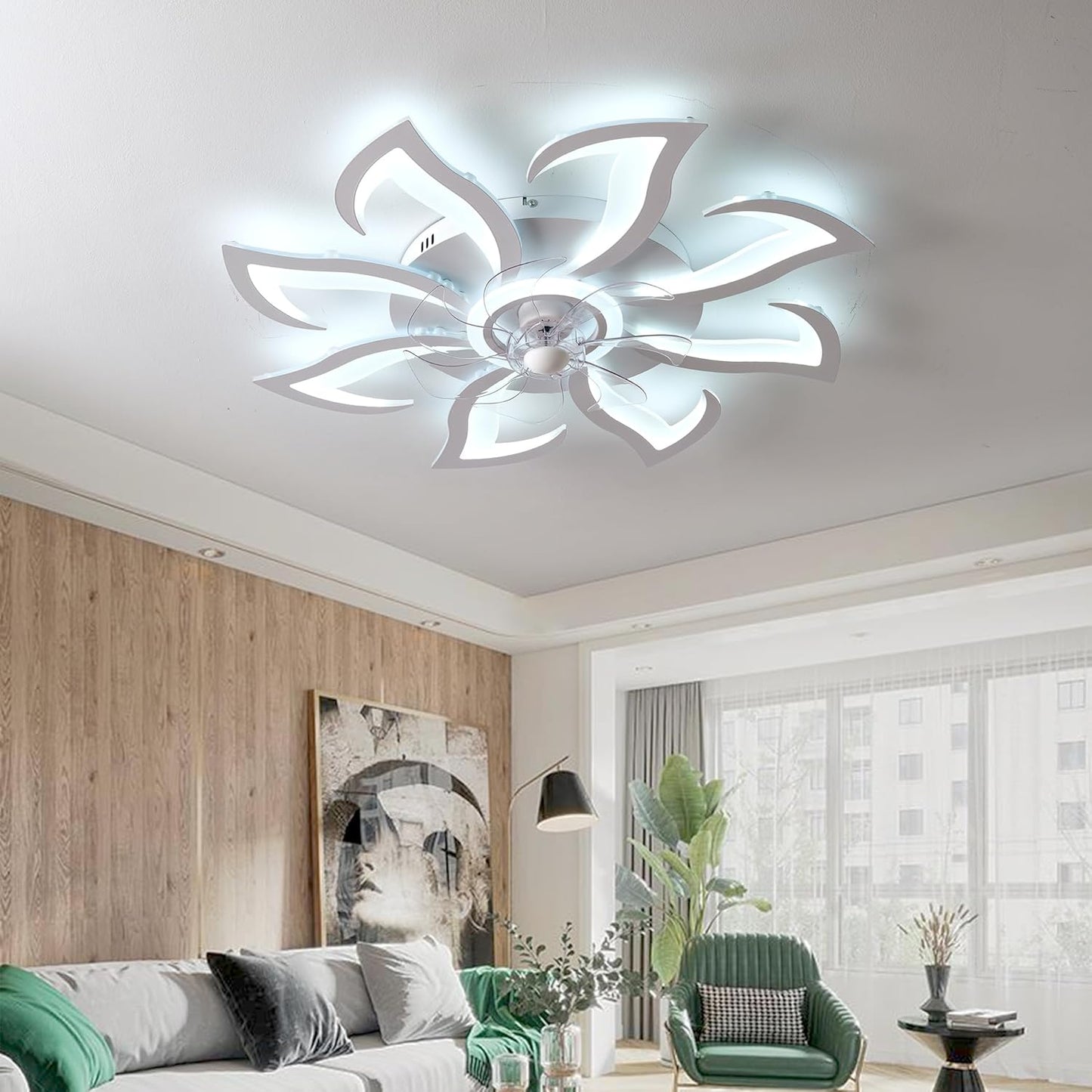 LuxiLamps - 8 Lotus Ventilator Lamp - Plafondventilator - Smart Lamp - Met Dimmer - 6 Standen Ventilator - Keuken Lamp - Woonkamerlamp - Moderne lamp