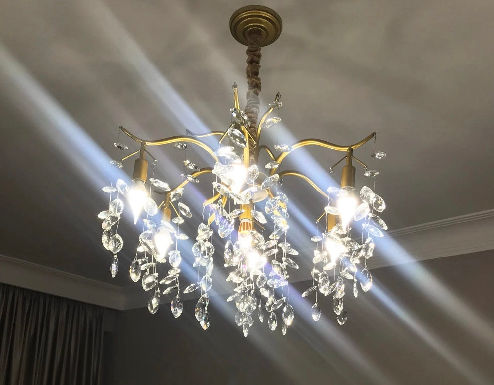 LuxiLamps - 9 Arm Kristallen Kroonluchter - Crystal Chandelier - Goud - Hanglamp - Woonkamerlamp - Moderne lamp - Plafonniere