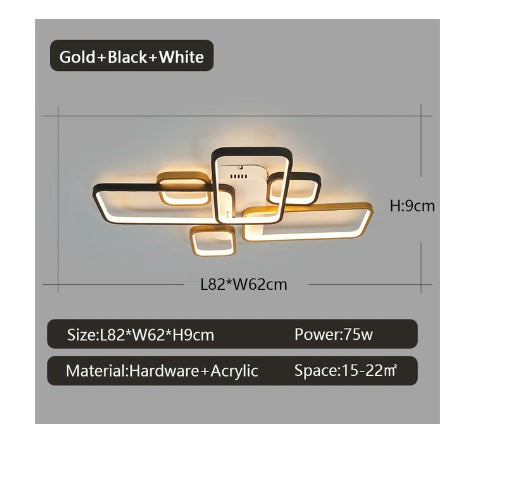LuxiLamps - LED Plafondlamp - Goud/Zwart - 82 cm - Woonkamer Lamp - Moderne lamp - Plafoniere