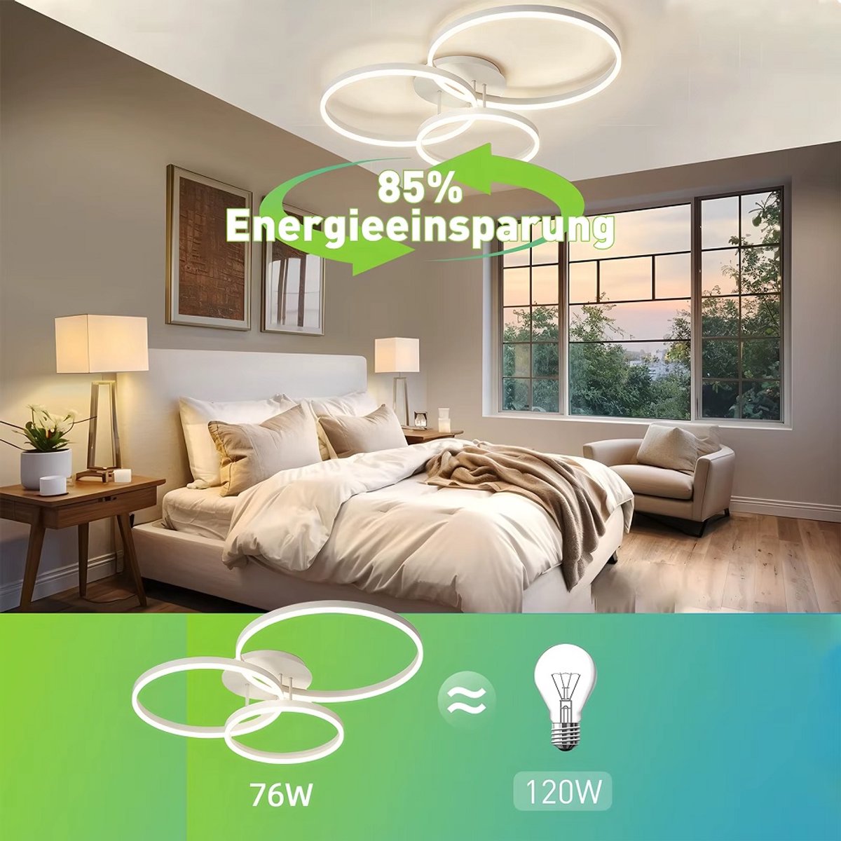 Led Plafondlamp - 3 Ringen - Dimbaar met Afstandsbediening - 76 Watt - Modern Design - Wit - Plafonniere - Modern - Woonkamer - Eettafel - Keuken - Slaapkamer