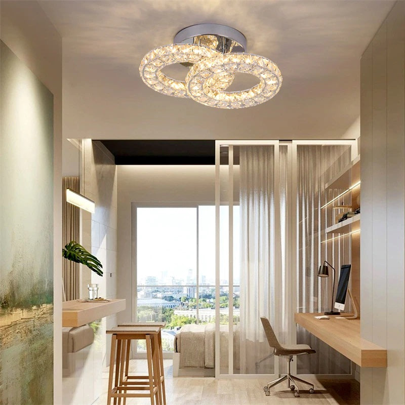 Kristallen Gangpad Lamp - 2 Ring Crystal Led Lamp - Moderne lamp -LED Plafondlamp - Plafonniere