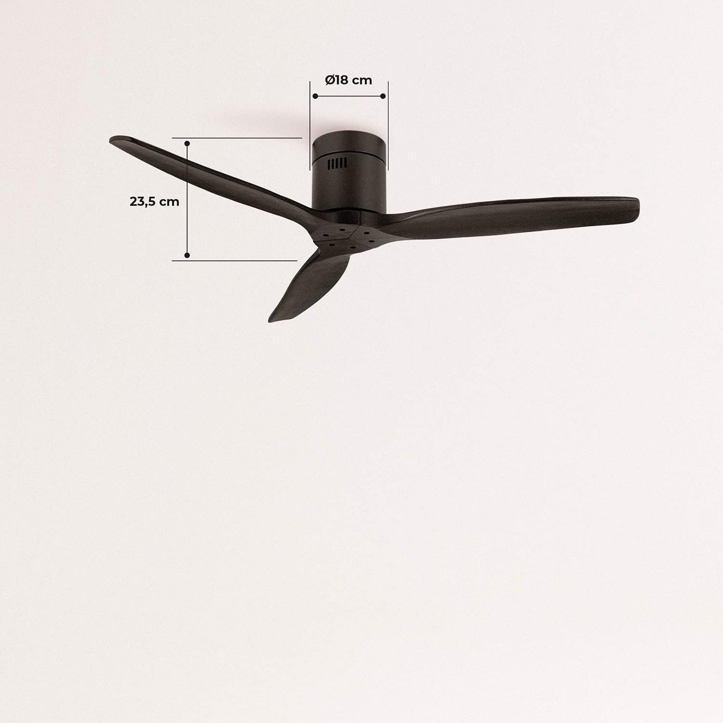 LuxiLamps - 3 Blad Plafondventilator - Moderne Zwarte Ventilator - 6 Snelheden - Bedienbaar Met Afstandsbediening - 132 cm - Zwart - Stille Ventilator