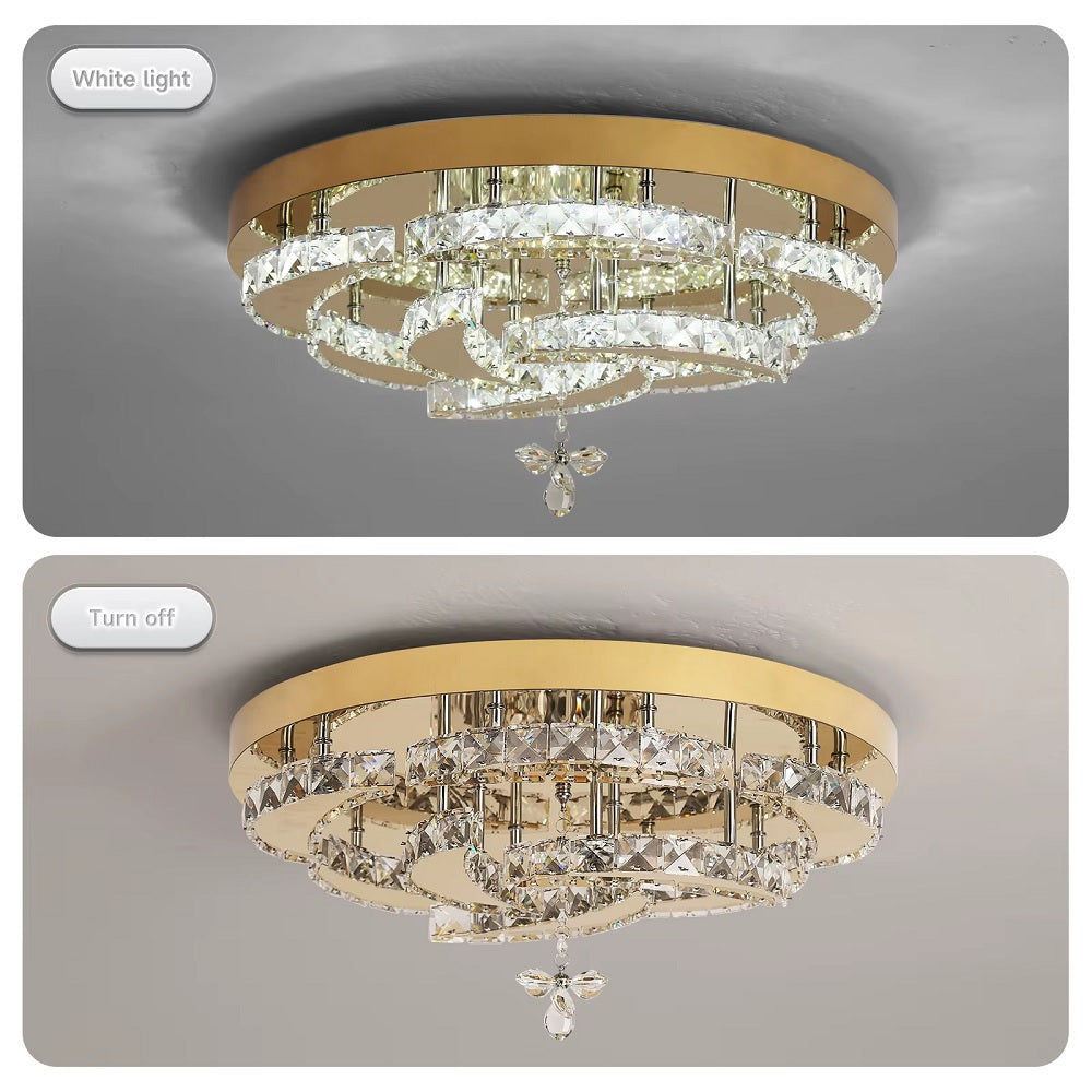LuxiLamps - Bloemen Plafondlamp - Crystal - Dimbaar Met Afstandsbediening - Goud - LED Plafondlamp - Woonkamerlamp - Moderne lamp - Kroonluchter