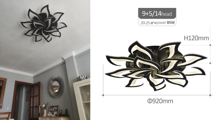 LuxiLamps - 14 Star Ceiling Lamp Black - With Remote Control - Smart Lamp - Dimmable With App - Living Room Lamp - Modern Lamp - Ceiling Lamp