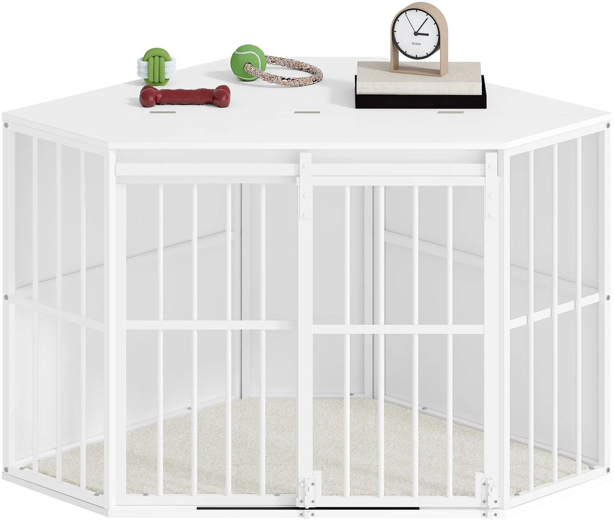 Hondenbench - Hoekmeubel - Hondenkooi - Hondenhok - Hondenbox - Salontafel - Schuifdeur - Openklep - 107×59,6×64 cm - Wit