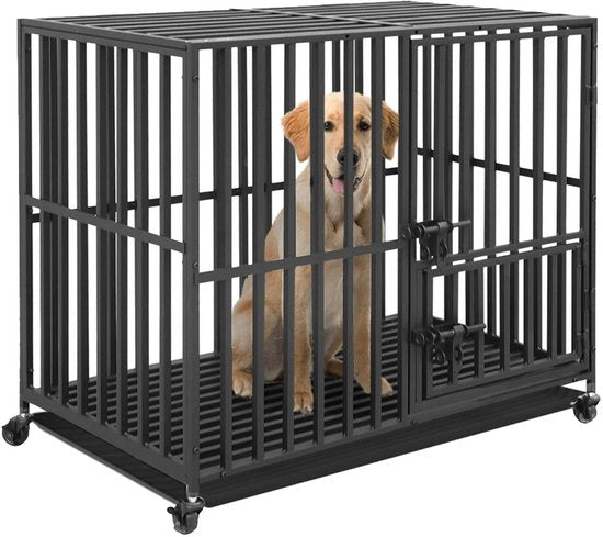 Hondenbench - Hondenkooi - Hondenhok - Hondenkooi - 3 Deur sloten - 95x57x81cm - Grote Honden - Kennelbox - 4 Wielen