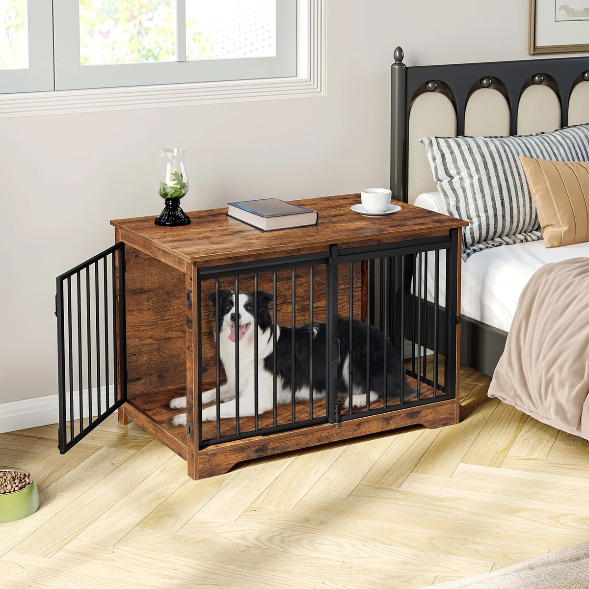 dog crate furniture - 100 cm - brown - 2 sliding doors - dog box - dog crate - beautiful design - multifunctional - coffee table / TV stand - chew and scratch resistant