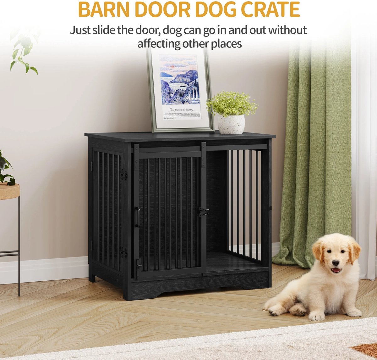 Hondenbench - Meubel - Bench - Hondenkooi - Hondenhok - Hondenbox - Salontafel - 2 Deuren - Schuifdeur - 49x69x64,5 cm - Zwart