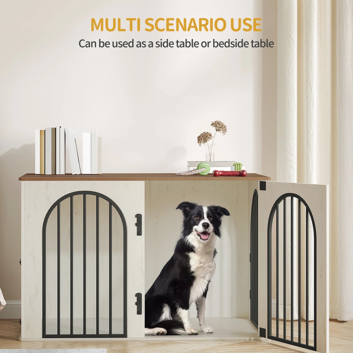 Dog Crate - Furniture - Dog Cage - Dog House - Dog Pen - Side Table - Coffee Table - 3 Doors - 100 × 60 × 63 cm - White