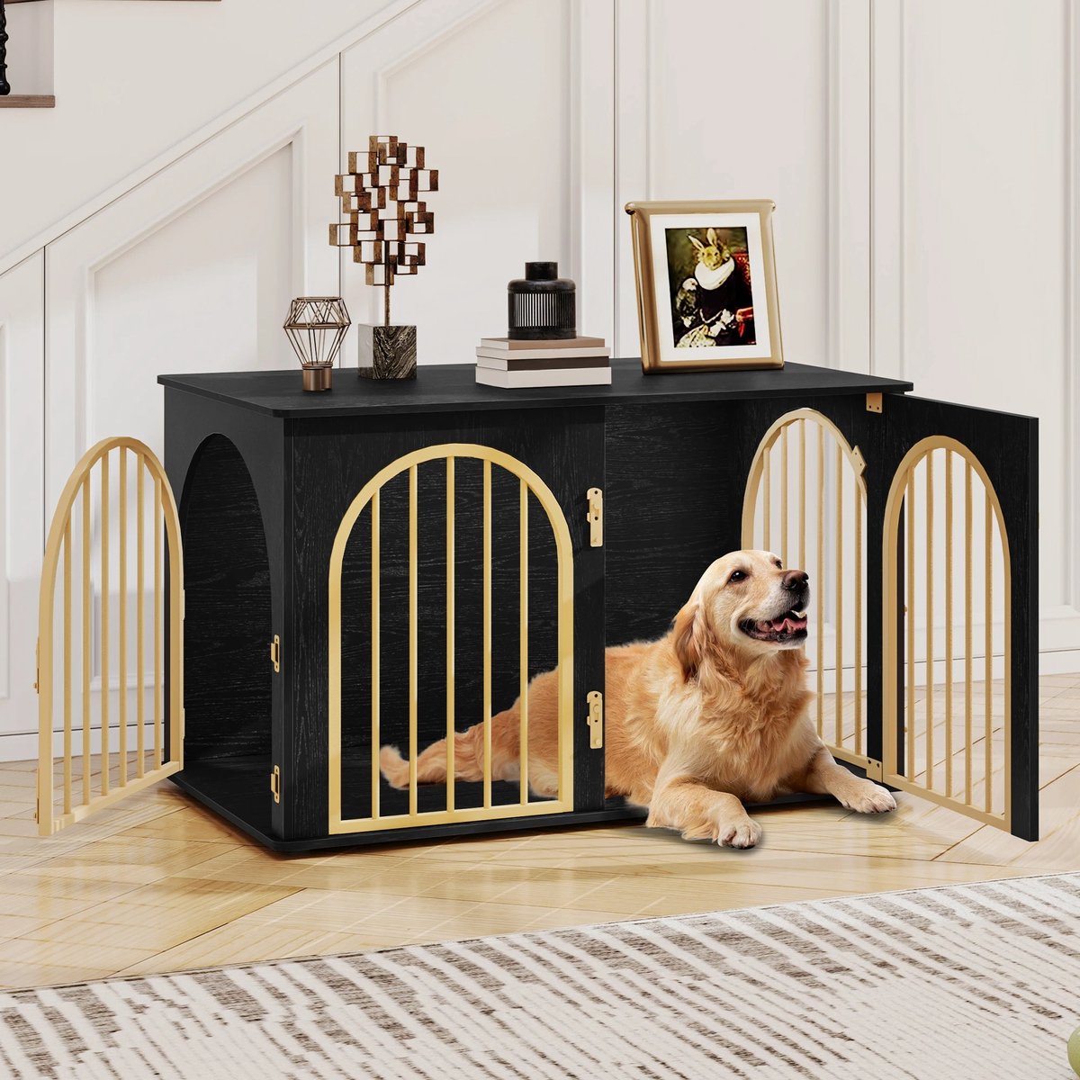 Dog Crate - Furniture - Dog Cage - Dog Kennel - Dog Pen - Side Table - Coffee Table - 3 Doors - 100x60x63 cm - Black
