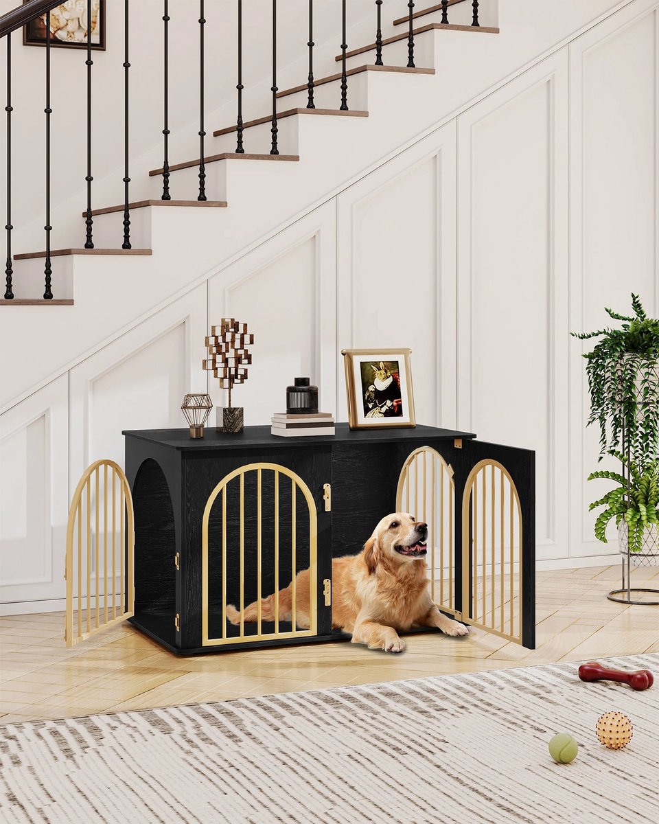 Dog Crate - Furniture - Dog Cage - Dog Kennel - Dog Pen - Side Table - Coffee Table - 3 Doors - 100x60x63 cm - Black
