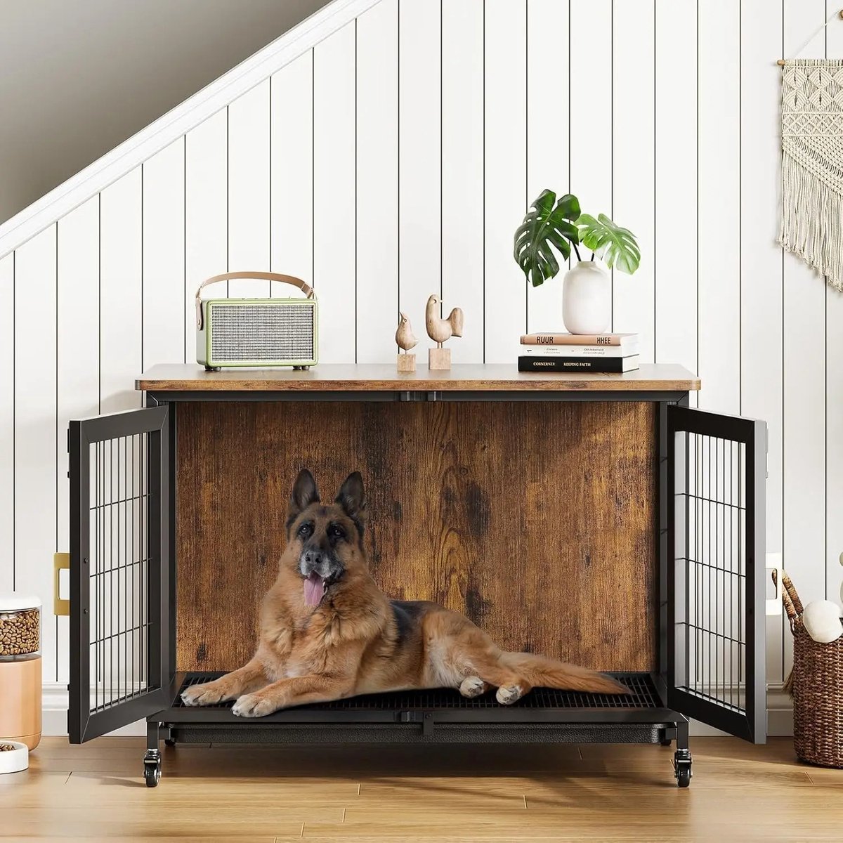 Dog Crate - Furniture - Dog Cage - Dog House - Dog Pen - Coffee Table - Removable Tray - 95x55.9x65 Cm - Brown