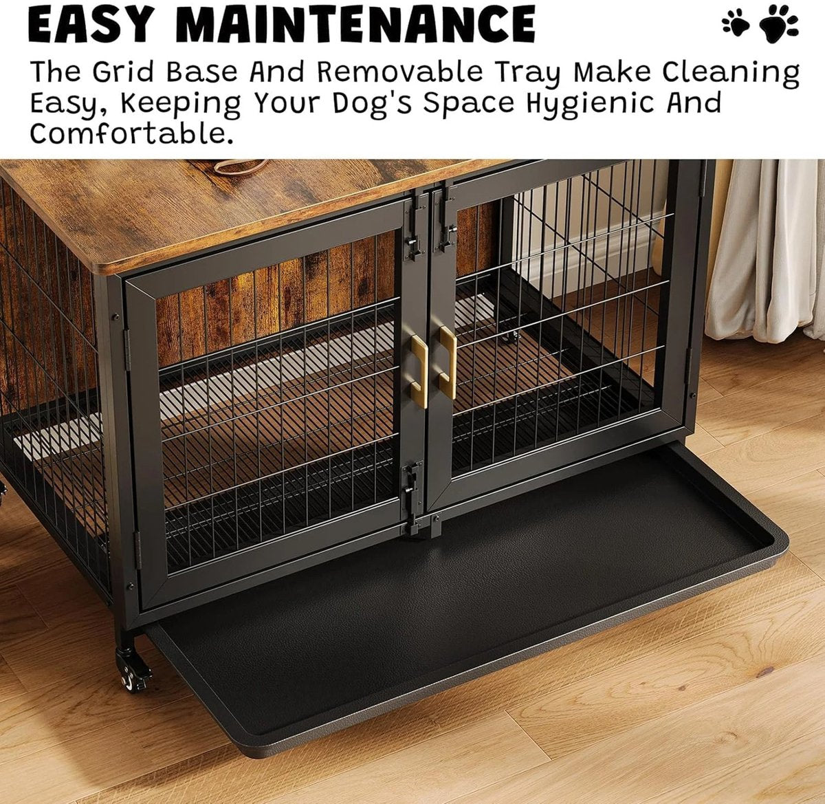 Dog Crate - Furniture - Dog Cage - Dog House - Dog Pen - Coffee Table - Removable Tray - 95x55.9x65 Cm - Brown