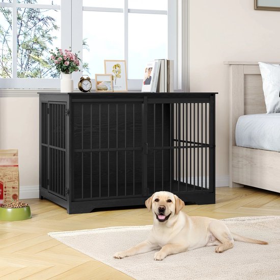 Hondenbench - Meubel - Hondenkooi - Hondenhok - Hondenbox -Salontafel - 2 Deuren - Schuifdeur - 110 x 65 x 81 cm - Zwart