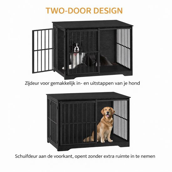 Hondenbench - Meubel - Hondenkooi - Hondenhok - Hondenbox -Salontafel - 2 Deuren - Schuifdeur - 110 x 65 x 81 cm - Zwart