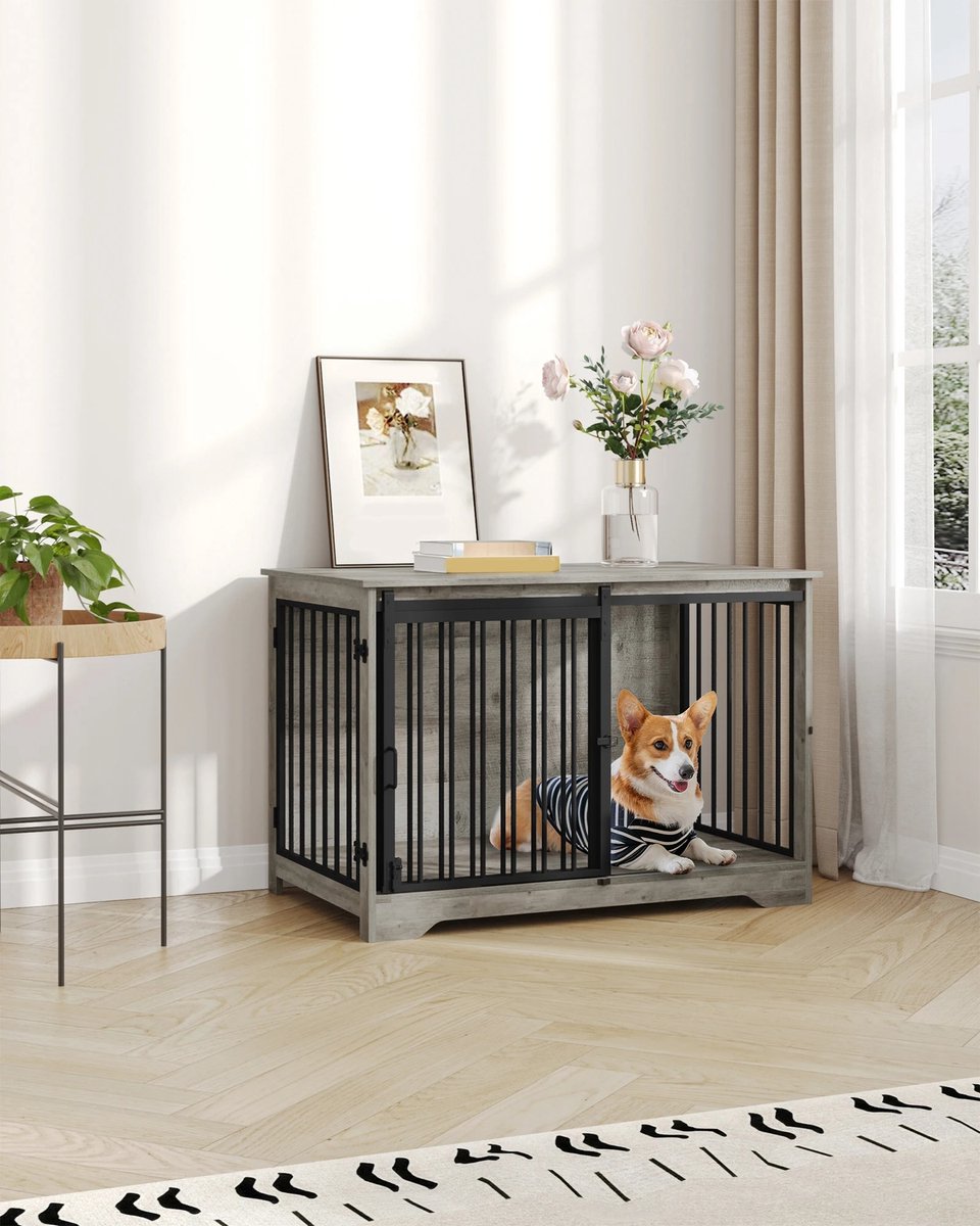Hondenbench - Meubel - Hondenkooi - Hondenhok - Hondenbox -Salontafel - 2 Deuren - Schuifdeur - 100 x 60 x 68 cm - Grijs
