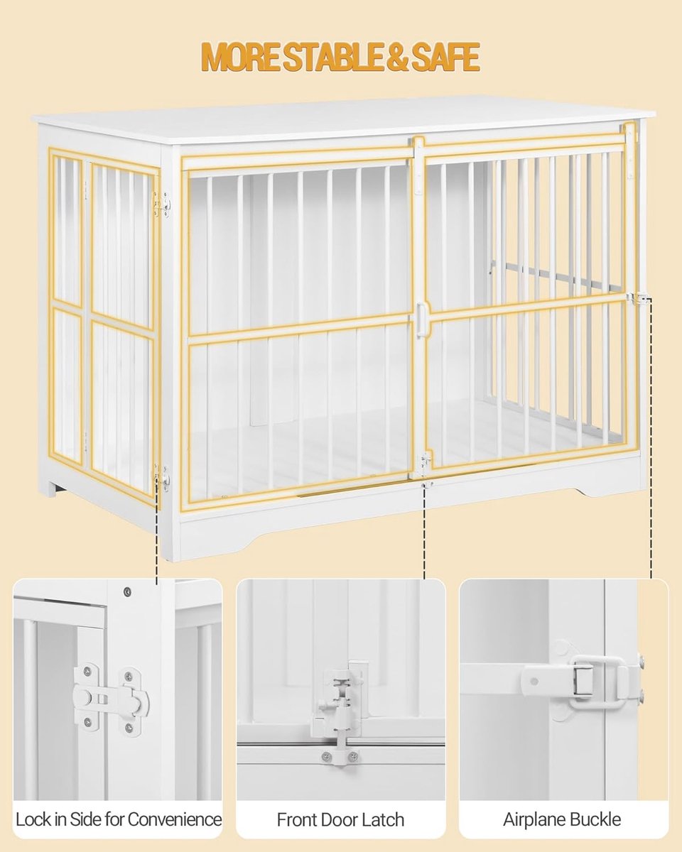 Hondenbench - Meubel - Hondenkooi - Hondenhok - Hondenbox - Salontafel - 2 Deuren - Schuifdeur - 110 x 64 x 81 cm - Wit