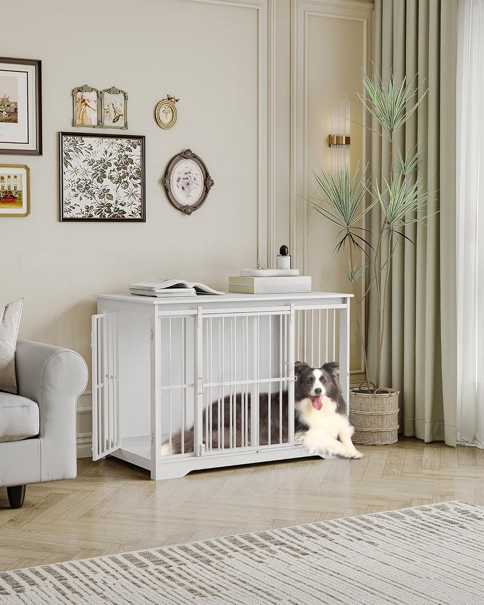 Hondenbench - Meubel - Hondenkooi - Hondenhok - Hondenbox - Salontafel - 2 Deuren - Schuifdeur - 110 x 64 x 81 cm - Wit