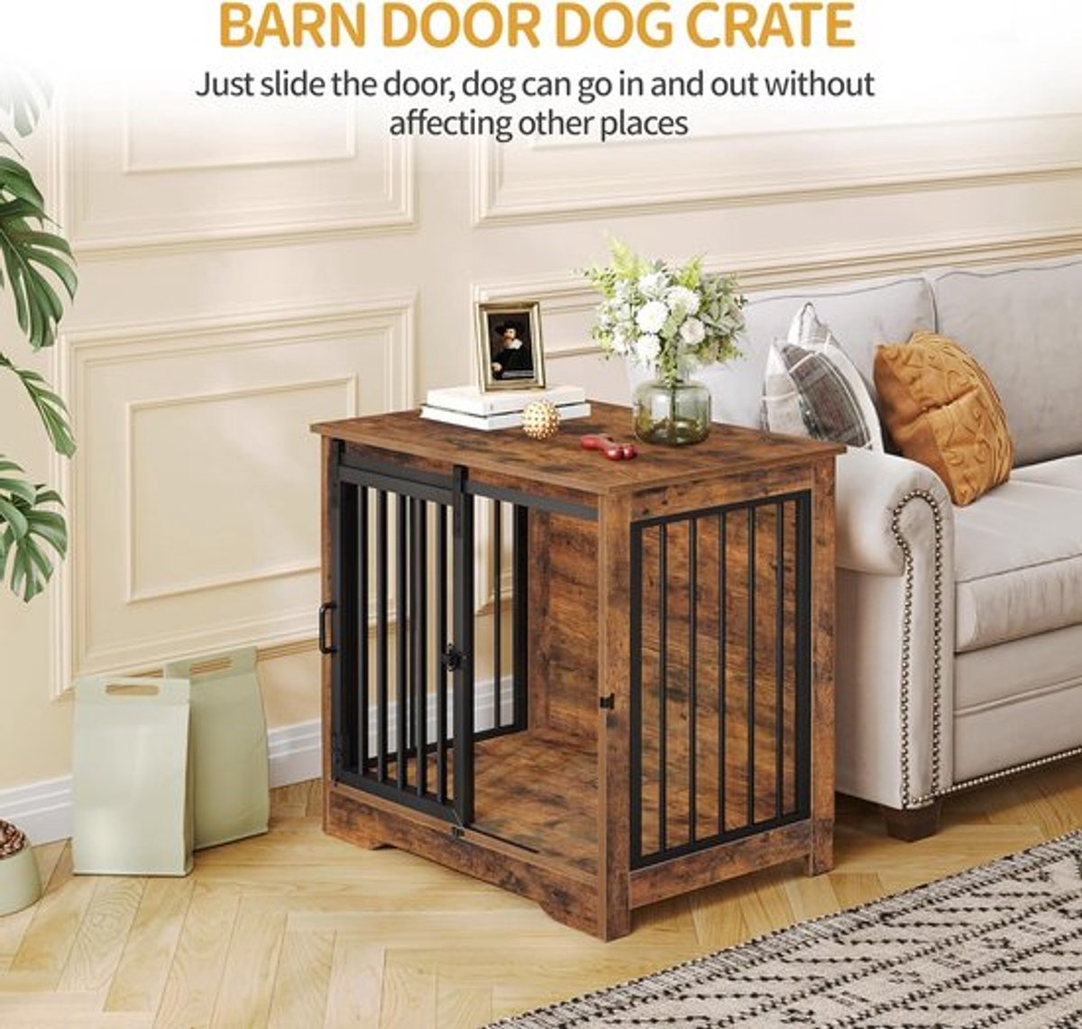Dog Crate - Furniture - Dog Cage - Dog Kennel - Dog Pen - Coffee Table - 2 Doors - Sliding Door - 49×69×64.5 Cm - Brown