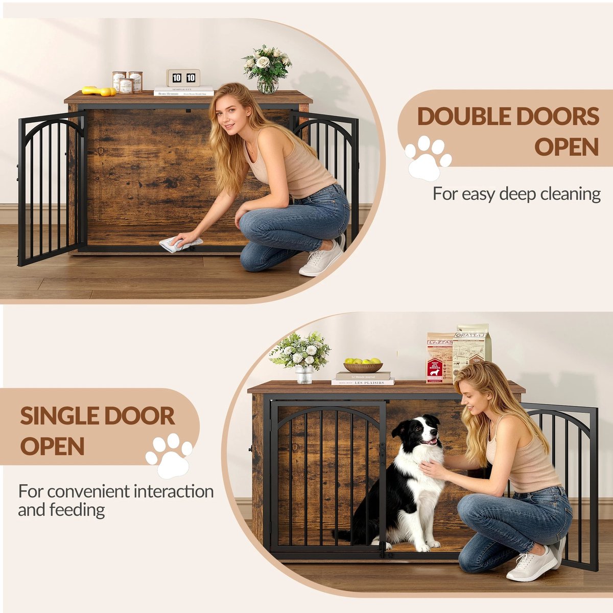 Hondenbench - Meubel - Hondenkooi - Hondenhok - Hondenbox - Salontafel - 4 Deuren - 100 x 60 x 63 cm - Bruin