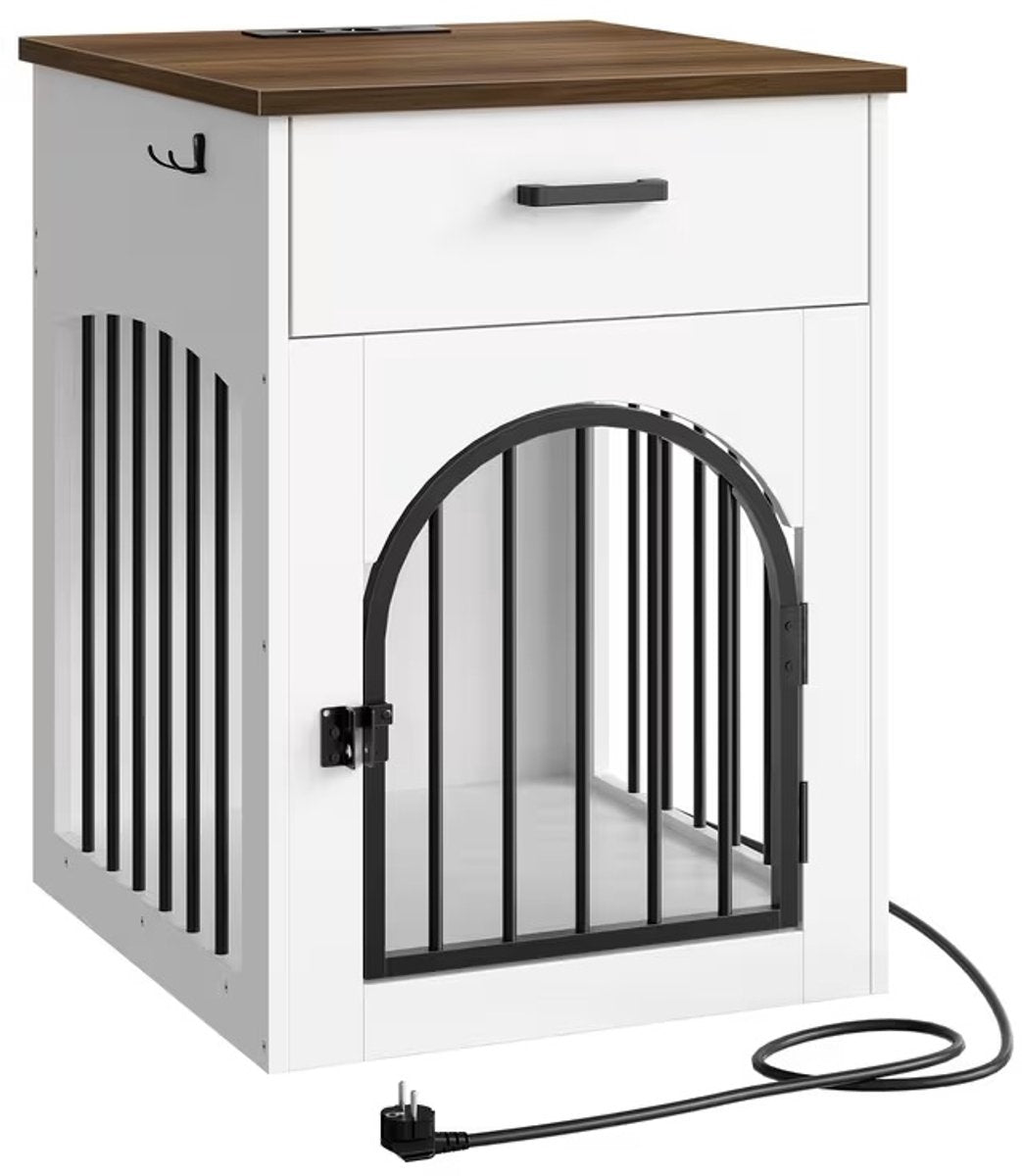 Hondenbench - Meubel - Hondenkooi - Hondenhok - Hondenbox -Salontafel - Met Laadstation - 50 X 58 X 70 cm - Wit