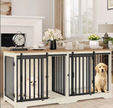 Dog Crate - Furniture - Dog Cage - Dog Kennel - Dog Box - Coffee Table - Sliding Door - 4 Doors - 136 x 49 x 65 cm - White