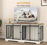 Dog Crate - Furniture - Dog Cage - Dog Kennel - Dog Box - Coffee Table - Sliding Door - 4 Doors - 136 x 49 x 65 cm - White