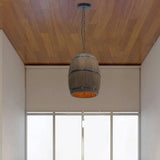 Wooden Wine Barrel Pendant Lamp - Vintage Retro Chandelier - Black - 90 Cm Adjustable Chain - E27